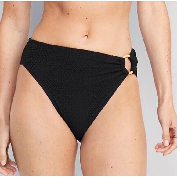 Mid-Rise O-Ring Crochet-Knit French-Cut Bikini Swim Bottoms Black 4XL Old Navy - Picture 6 of 11